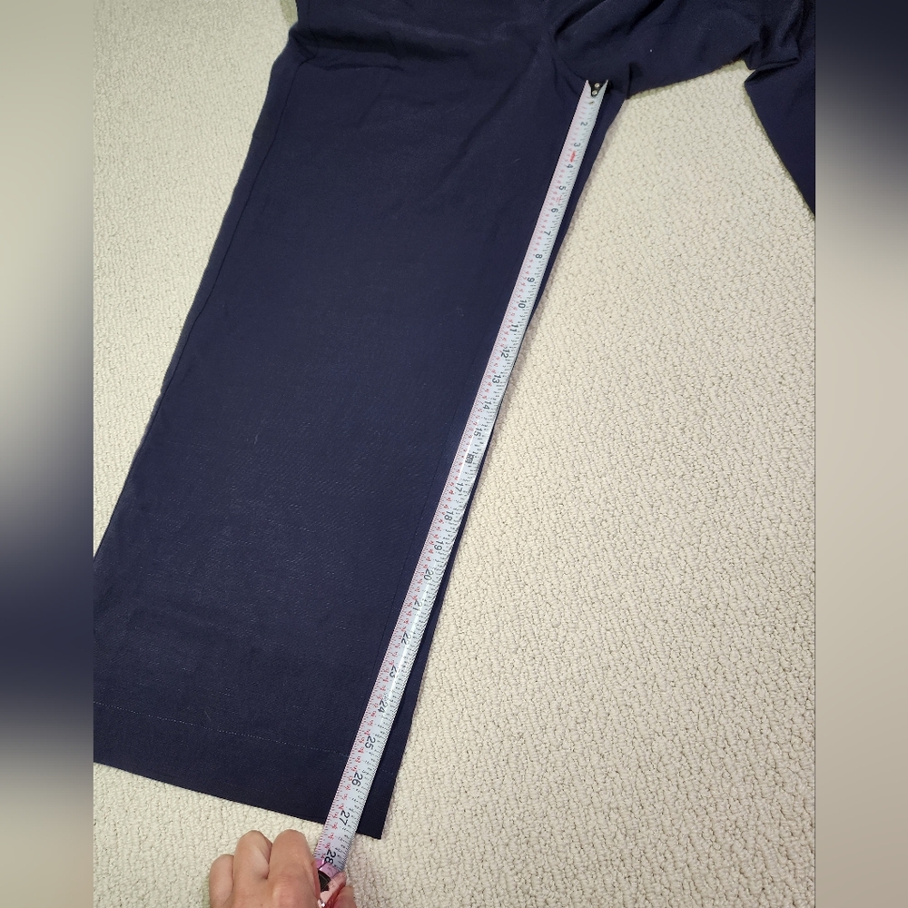 Talbots Linen Blend Wide Leg Navy Dress‎ Pant Pull On Elastic Waist Belted LG - Picture 9 of 10